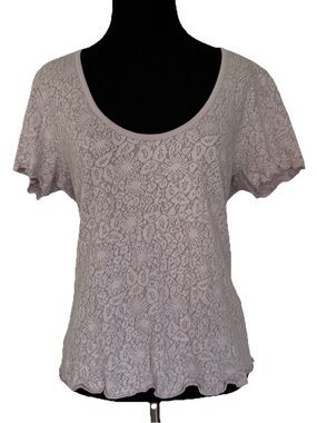 Rag & Bone Lilac Gemma Jacquard Scoop Neck Lace Floral Short Sleeve Large